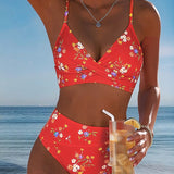 Bikini Sexy cu Imprimeu Floral și Spate Crossed
