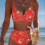 Bikini Sexy cu Imprimeu Floral și Spate Crossed