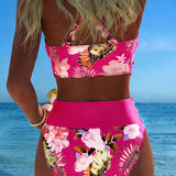 Bikini cu Decupaj Floral și Elemente de Contrast
