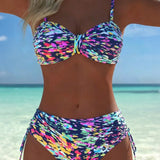 Bikini cu Model Abstract și Curele Subțiri