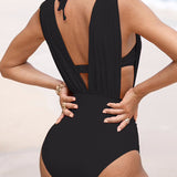 Branca | Costum de baie sculptural de lux cu decolteu în V adânc