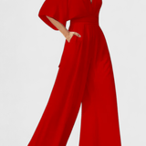 Isaura | Costum Elegant Mono cu Decolteu în V și Pantaloni Evazați