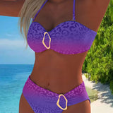 Costum de baie halter cu model leopard și gradație de culoare