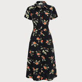 Glória | Rochie Midi cu Flori Neagră