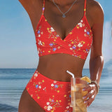 Bikini Sexy cu Imprimeu Floral și Spate Crossed