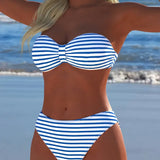 Bikini cu Talie Înaltă și Sutien în Formă de Triunghi Cu Două Piese