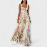 Penelope | Rochie maxi din șifon cu detalii cu motive florale
