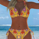 Bikini colorat cu design cu bretele la gât