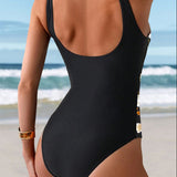 Costum de Baie Întreg cu Tipar de Contrast Fără Mâneci