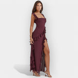 Celeste | Rochie cu fante și volan