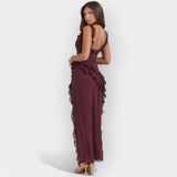 Celeste | Rochie cu fante și volan