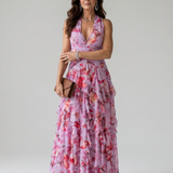 Nori | Rochie Maxi Floral cu Gât Halterneck