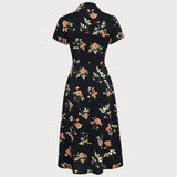 Glória | Rochie Midi cu Flori Neagră