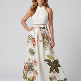 Wiese | Rochie Maxiă Botanică cu Panou și Halter Drapat