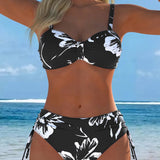 Bikini cu Guler Înalt și Imprimeu cu Două Piese