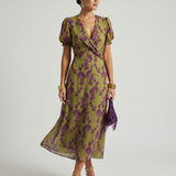 Virel | Rochie midi din țesătură ușoară și fluată cu flori