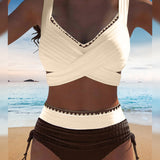 Bikini Două Piese cu Design Contrast Culoare Zilnică