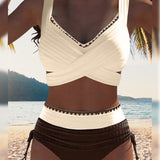 Bikini Două Piese cu Design Contrast Culoare Zilnică