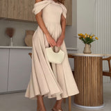 Isadora | Rochie Maxi Elegantă cu Umeri Goi și Drapaje