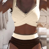 Bikini Două Piese cu Design Contrast Culoare Zilnică