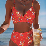 Bikini Sexy cu Imprimeu Floral și Spate Crossed
