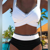 Bikini Două Piese cu Design Contrast Culoare Zilnică
