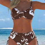 Bikini cu Guler Înalt și Imprimeu cu Două Piese