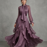 Demetria | Rochie Maxi cu volane și guler legat