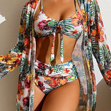 Set Bikini și Costum de Baie cu Model Floral