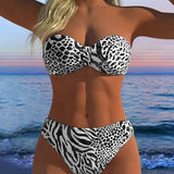 Costum de Baie Bikini cu Imprimeu Leopard în Două Piese