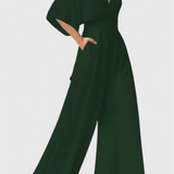 Isaura | Costum Elegant Mono cu Decolteu în V și Pantaloni Evazați