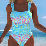 Costum de Baie Degradat cu Imprimeu Leopard și Gât Pătrat