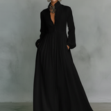 Sita | Rochie Maxi Mini cu Patchwork, Guler Înalt și Mâneci Lungi