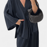 Eli | Set oversize – top cu decolteu în V și pantaloni drepți