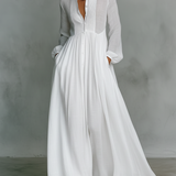 Sita | Rochie Maxi Mini cu Patchwork, Guler Înalt și Mâneci Lungi