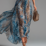 Selvaggia | Rochie Maxi Off-Shoulder cu Model Leopard