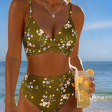 Bikini Sexy cu Imprimeu Floral și Spate Crossed
