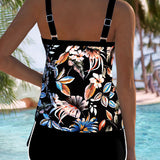 Tankini Tipărit în Formă U Fără Mâneci