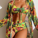 Set Bikini și Costum de Baie cu Model Floral