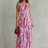 Belladina™ | Rochie Maxi Romantică cu Flori și Detalii Volante