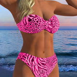 Costum de Baie Bikini cu Imprimeu Leopard în Două Piese