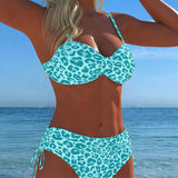 Costum de Baie Două Piese cu Model Leopard