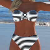 Bikini cu Talie Înaltă și Sutien în Formă de Triunghi Cu Două Piese