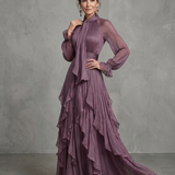 Demetria | Rochie Maxi cu volane și guler legat