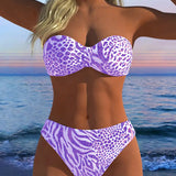 Costum de Baie Bikini cu Imprimeu Leopard în Două Piese