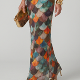 Larkin | Rochie Maxi cu model cu scuame multicolore și beton cu figuri