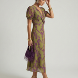 Virel | Rochie midi din țesătură ușoară și fluată cu flori