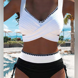 Bikini Două Piese cu Design Contrast Culoare Zilnică