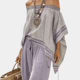 Natália | Elegant Bohemian Bardot Set din bambus ușor
