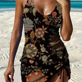 Filipa | Costum de baie Tankini cu imprimeu floral și pantaloni scurți, efect burtă plată